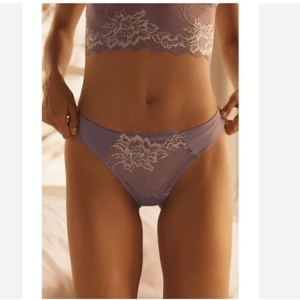 By Anthropologie Floral Lace Bikini Panty in Light Lilac - Size Small - NWT
